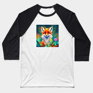 Smiling Fox - Popping Up from the Plants Baseball T-Shirt